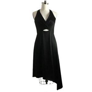 NEW Halston Heritage Asymmetrical Cutout Cady Black Dress 12 T-back Sleeveless‎